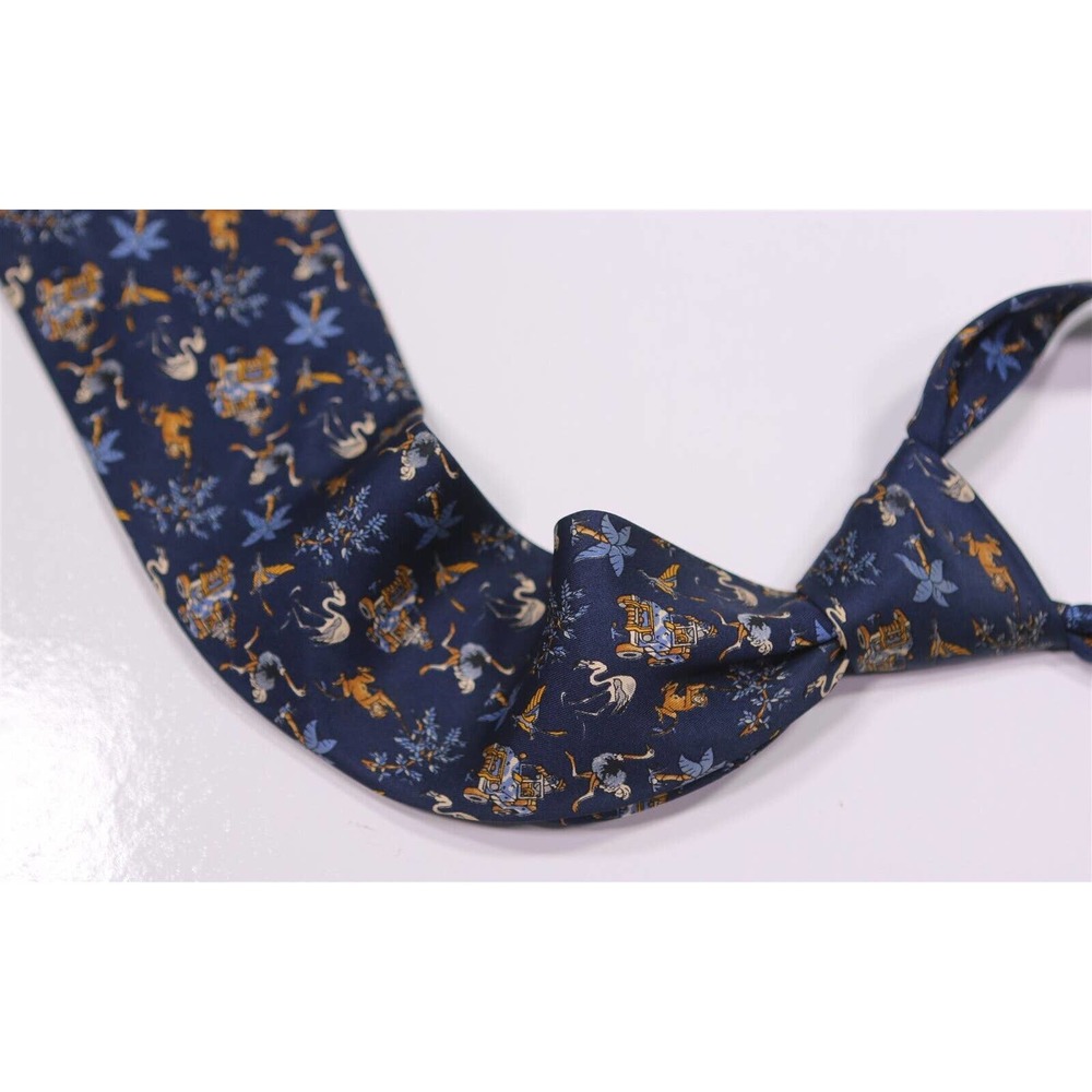 Salvatore Ferragamo Blue Safari Flamingo Monkeys Silk Necktie Tie - Picture 1 of 7